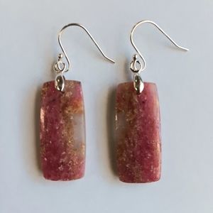 Rhodonite Gemstone Earrings with 925 Sterling Silver Findings